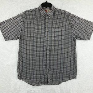 Field N Forest Mens Shirt Button Down Blue Brown Plaid‎ Short Sleeve Tall XLT